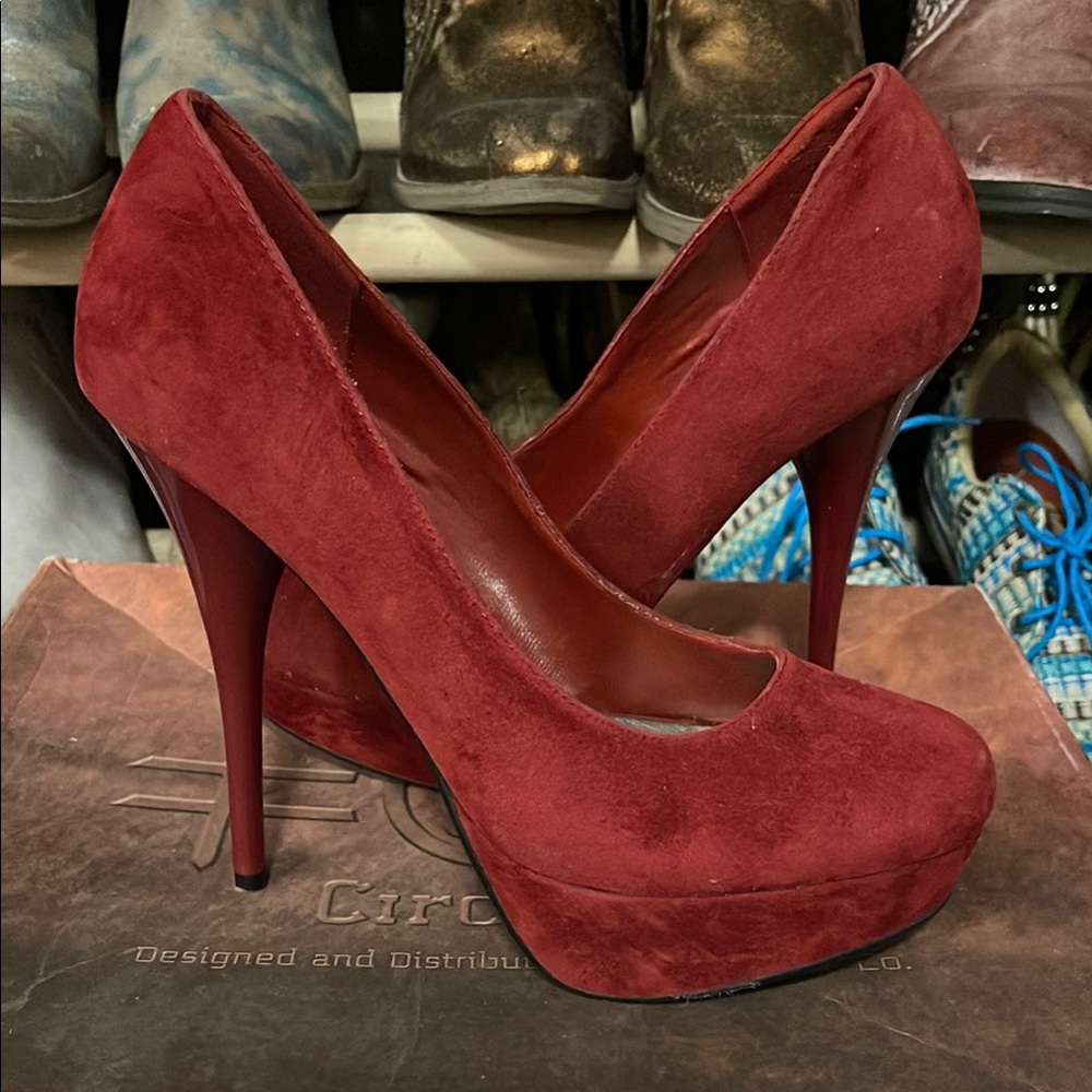 Elegant Red Suede Women's Heels